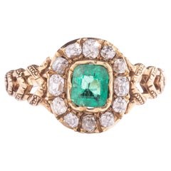 Antique 19th Century French Emerald Diamond Gold Cluster Ring