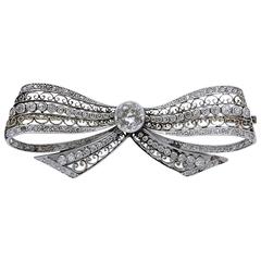 Belle Époque Diamond Platinum Bow Brooch 2