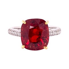7.08 Carat GRS Certified Unheated Burmese Red Spinel and White Diamond Gold Ring