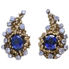 1960s Charles de Temple Sapphire Diamond Gold Cornucopia Stud Cluster Earrings 3