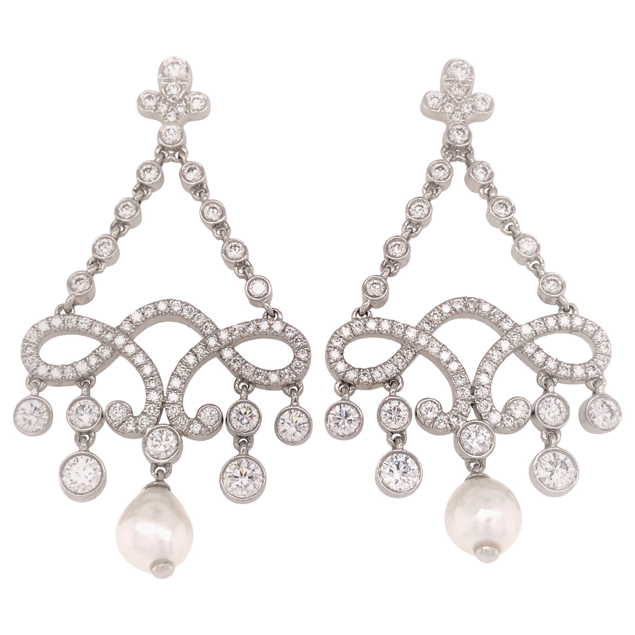 Tiffany and Co. Tahitian Pearl Diamond Gold Drop Dangle Earrings at 1stDibs