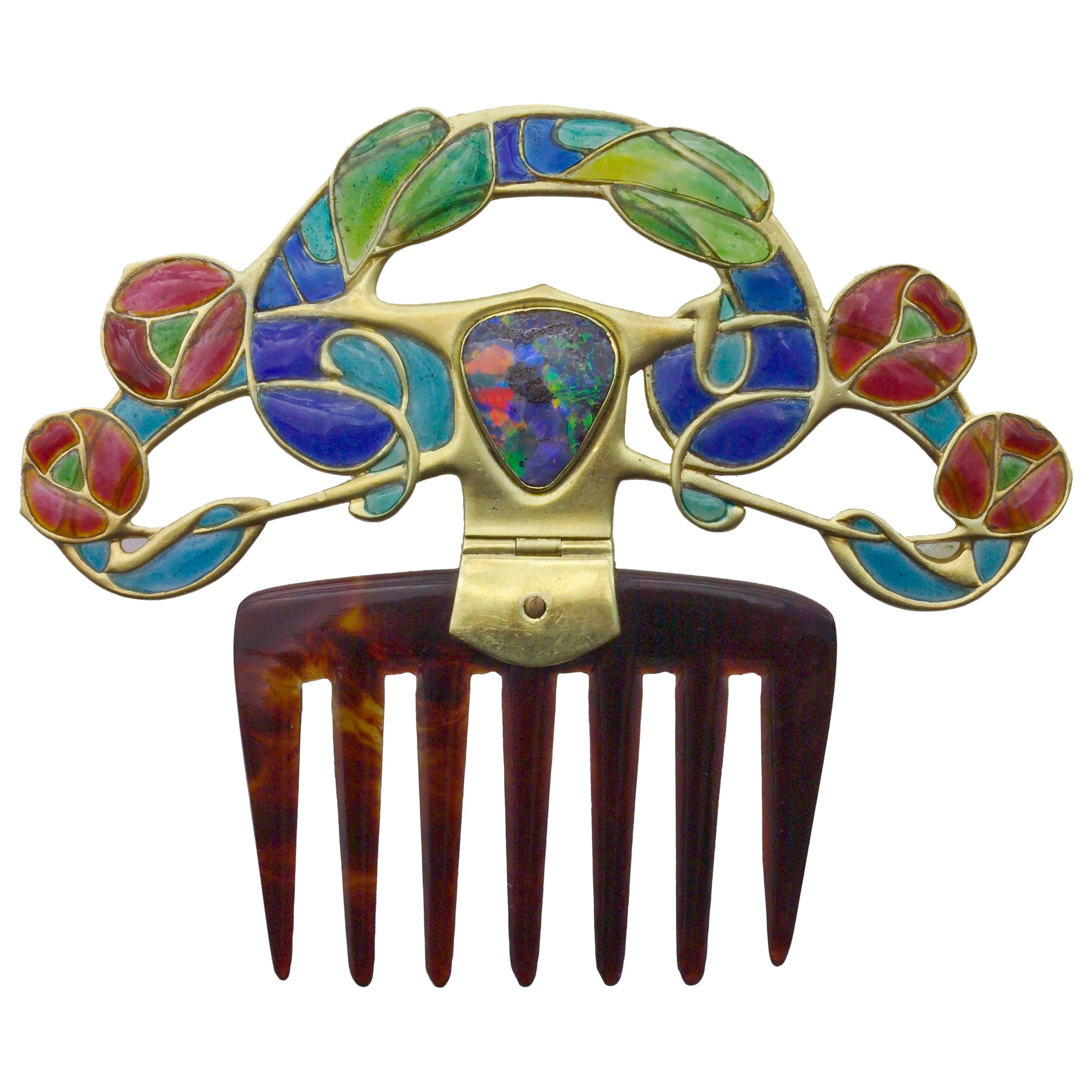 Archibald Knox Art Nouveau Opal Enamel Gold Diadem Comb for Liberty & Co.