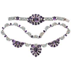 Bernard Instone Amethyst Turquoise Silver Arts and Crafts Necklace Bracelet Set 1