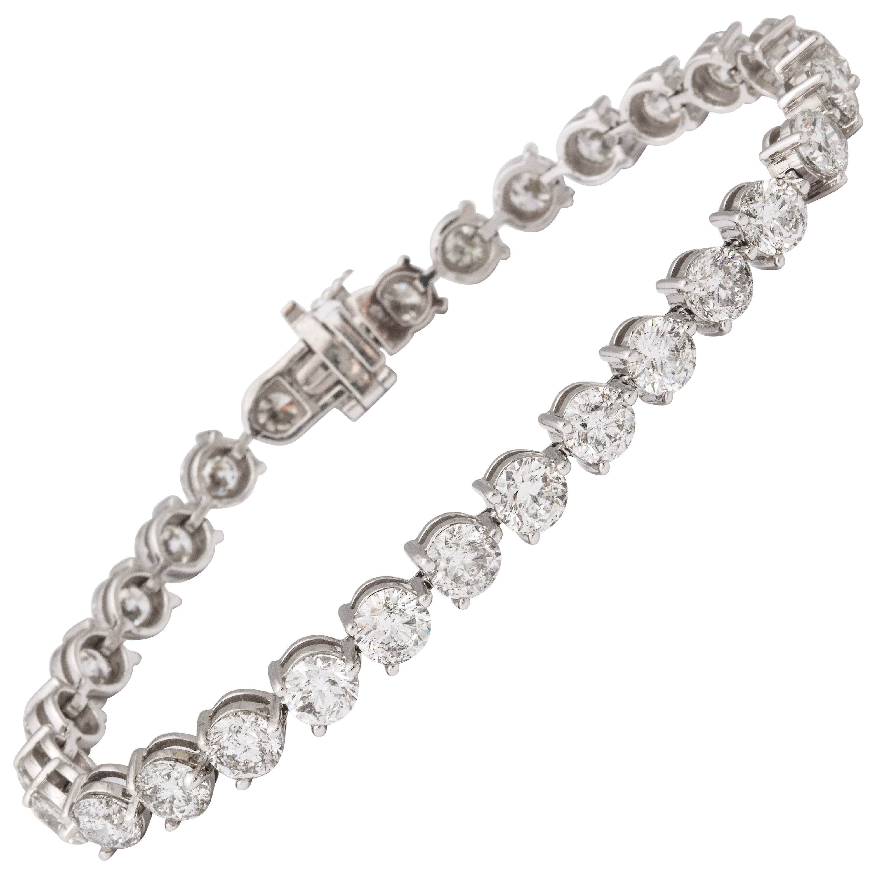 Diamond Tennis Bracelet Three Prong Style Martini Setting For Sale at