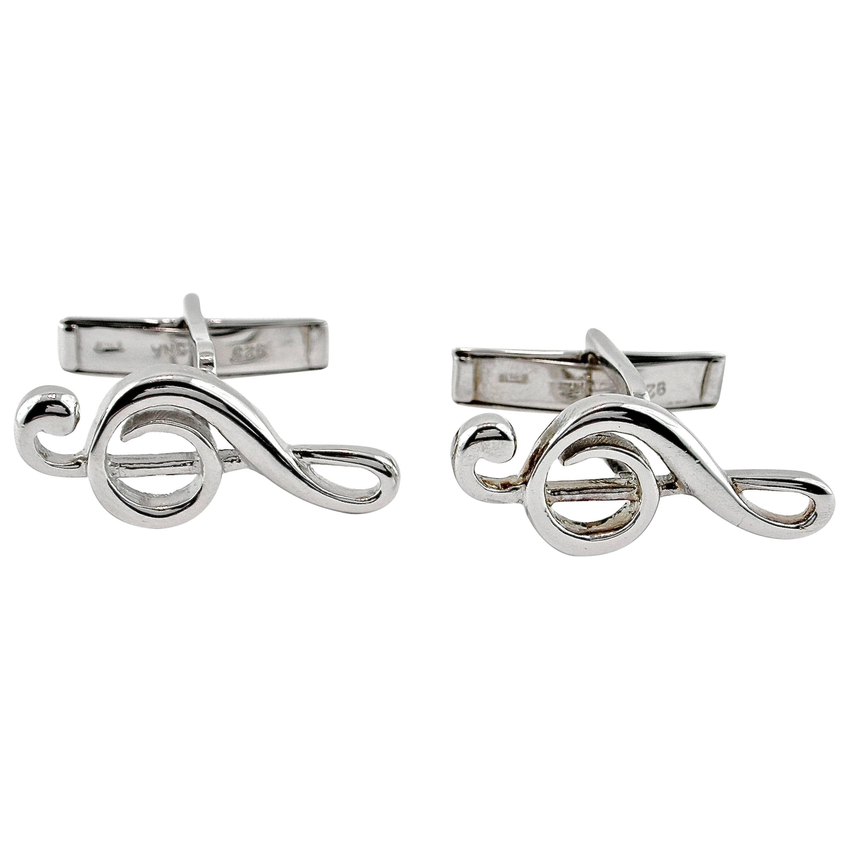 Jona Music Key Sterling Silver Cufflinks