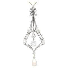 Colgante antiguo de perla natural de agua salada y diamante de 3,99 quilates