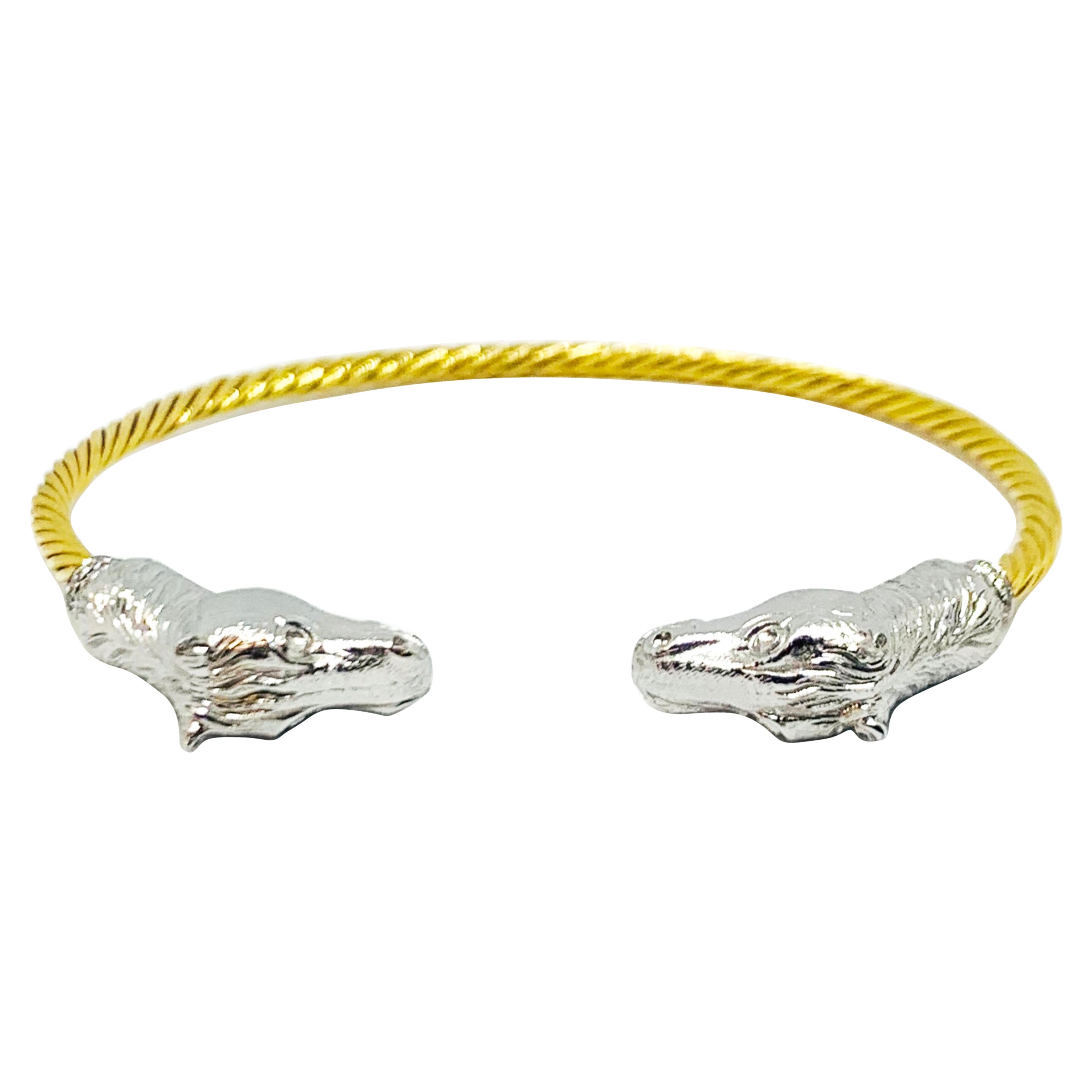 Rosior Bangle Bracelet set in White and Yellow Gold with Diamonds