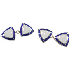 Jona Blue and White Enamel Sterling Silver Cufflinks 9