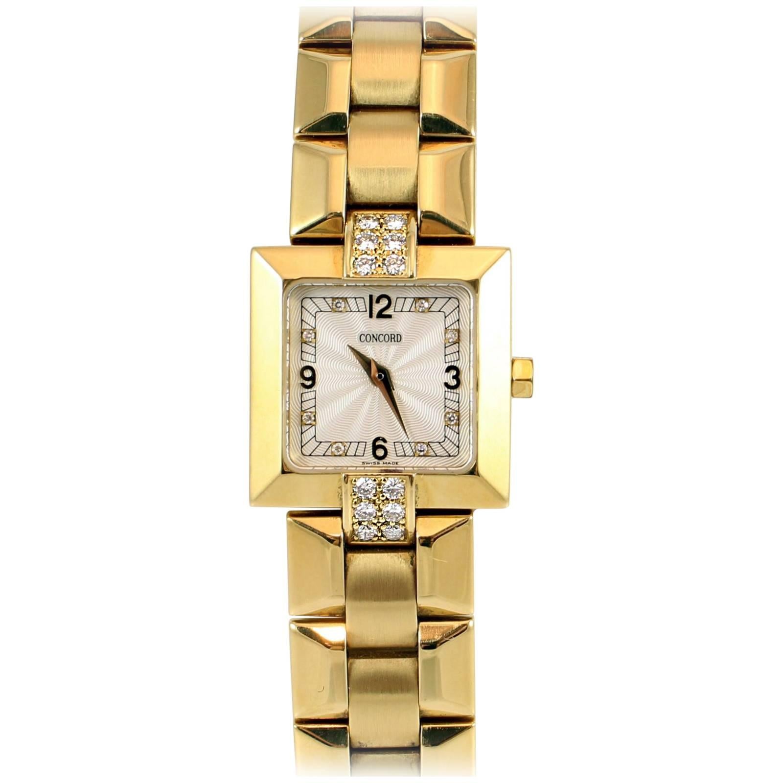 Concord La Scala Lady's Yellow Gold Diamond Bracelet Wristwatch