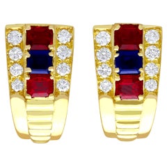 Bulgari Vintage 1.38 Carat Ruby Sapphire and Diamond Yellow Gold Earrings