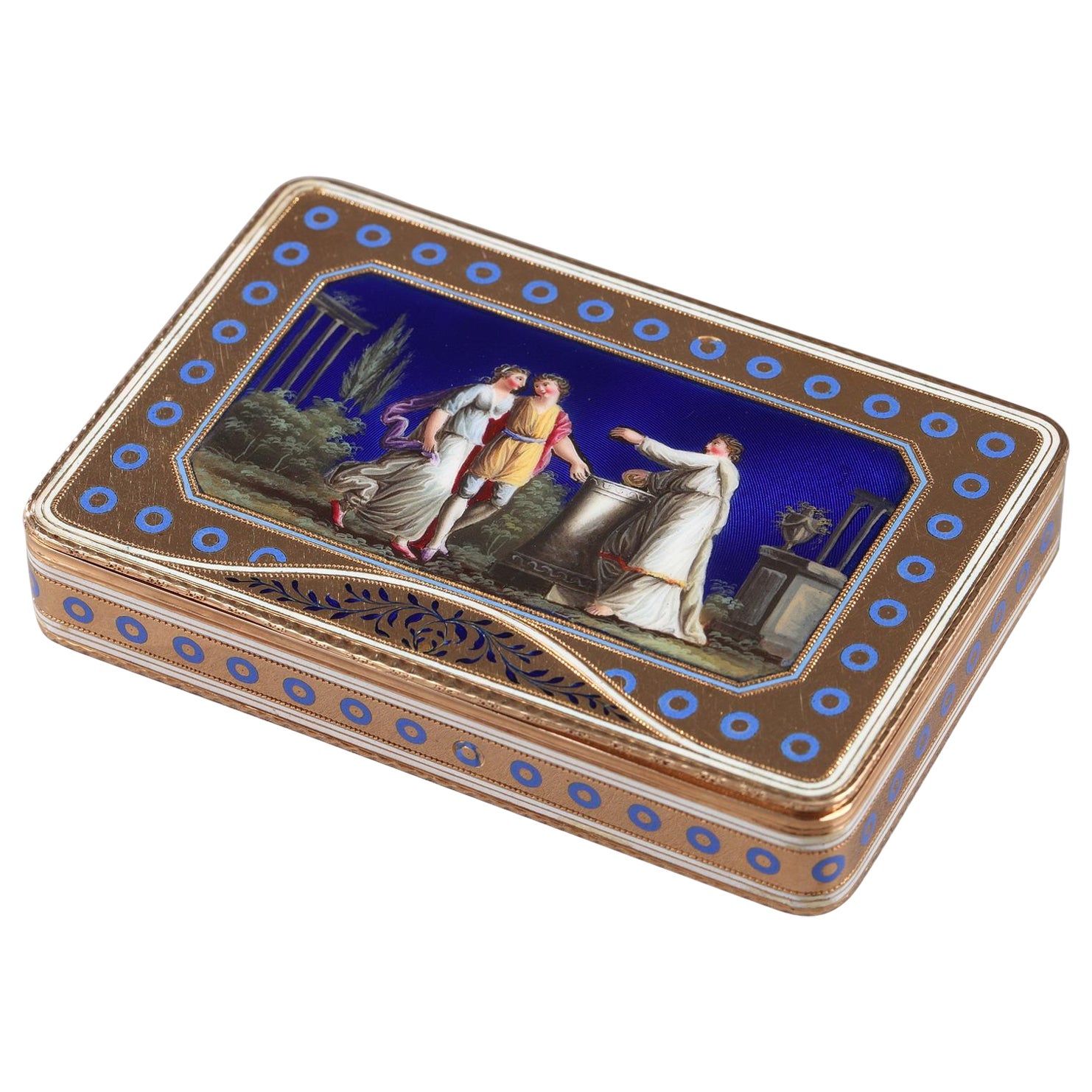 Caja suiza de oro esmaltado. Finales del siglo XVIII.