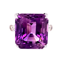 34.55 Carat Natural Burmese Amethyst and White Diamond Gold Cocktail Ring