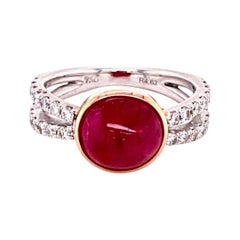 4.62 Carat GRS Certified Unheated Burma Ruby Cabochon and White Diamond Ring 4.62 Carat GRS Certified Unheated Burma Ruby Cabochon and White Diamond Ring