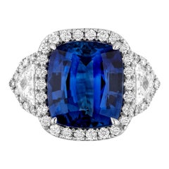 CDC Lab Certified 8.42 Carat Cushion Sapphire and Diamonds Cocktail Ring