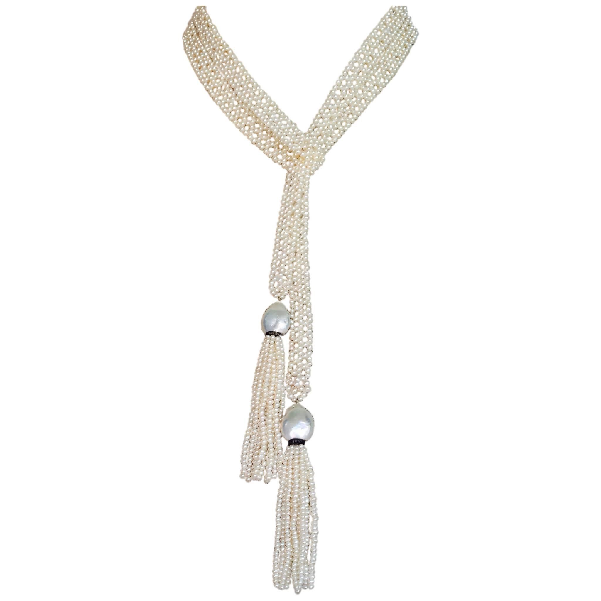 Marina J Handmade 48.5 Inch Fine White Pearl Sautoir Lariat Necklace