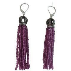 Marina J Garnet Diamond Silver Tassel Earrings