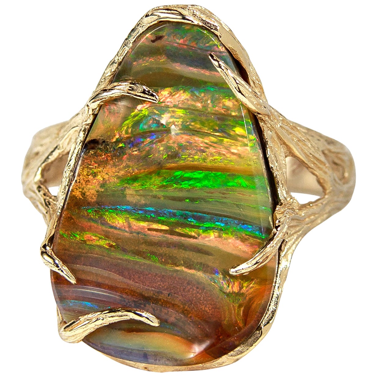 Boulder Opal Ring Gold 14K Gemstone Unisex Jewelry Christmas Gift Mens ...