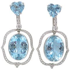 Spectacular Aquamarine Diamond Platinum Day to Night Earrings 9