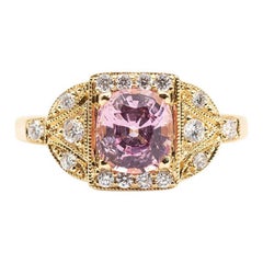 Bright Pink 1.72 Carat Cushion Cut Spinel and Round Brilliant Cut Diamond Ring