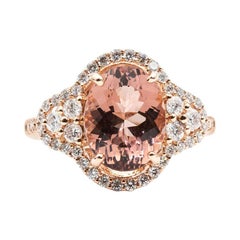 3.28 Carat Bright Salmon Pink Morganite and Diamond 18 Carat Rose Gold Ring