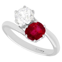 1920s Antique 1.35 Carat Ruby and Diamond White Gold Twist Ring French