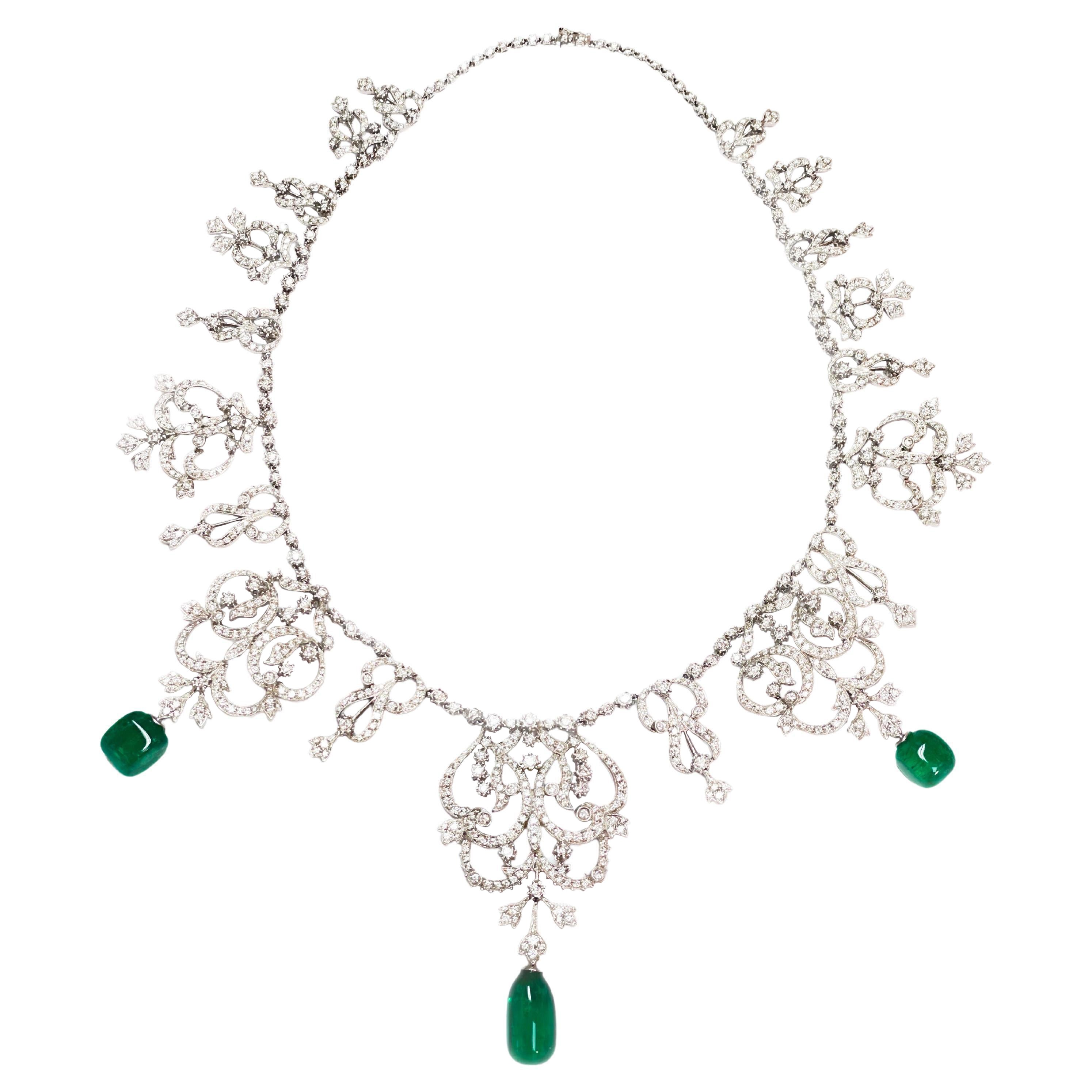 Rare Himalayan Mountain Emerald and Diamond  convertible Tiara/Necklace