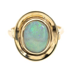 Bright Blue and Green Australian Opal 9 Carat Yellow Gold Solitaire Ring