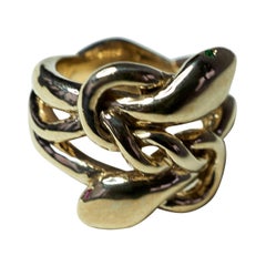 Emerald Ruby Snake Ring Double Head Victorian Style Bronze Cocktail J Dauphin