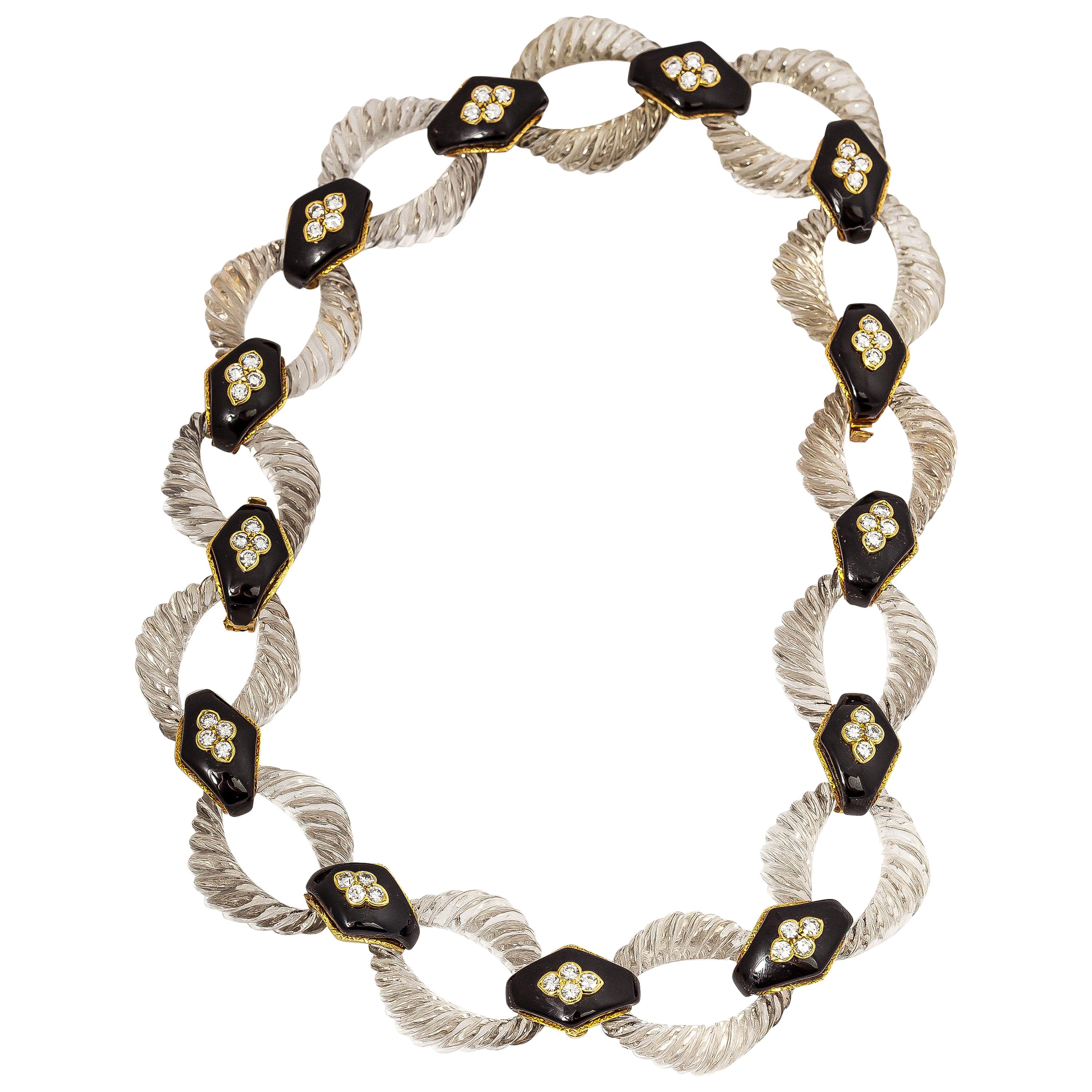 Boucheron Crystal Onyx Diamond Gold Link Necklace