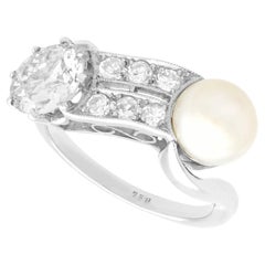 1940s Pearl 1.34 Carat Diamond Gold Engagement Ring