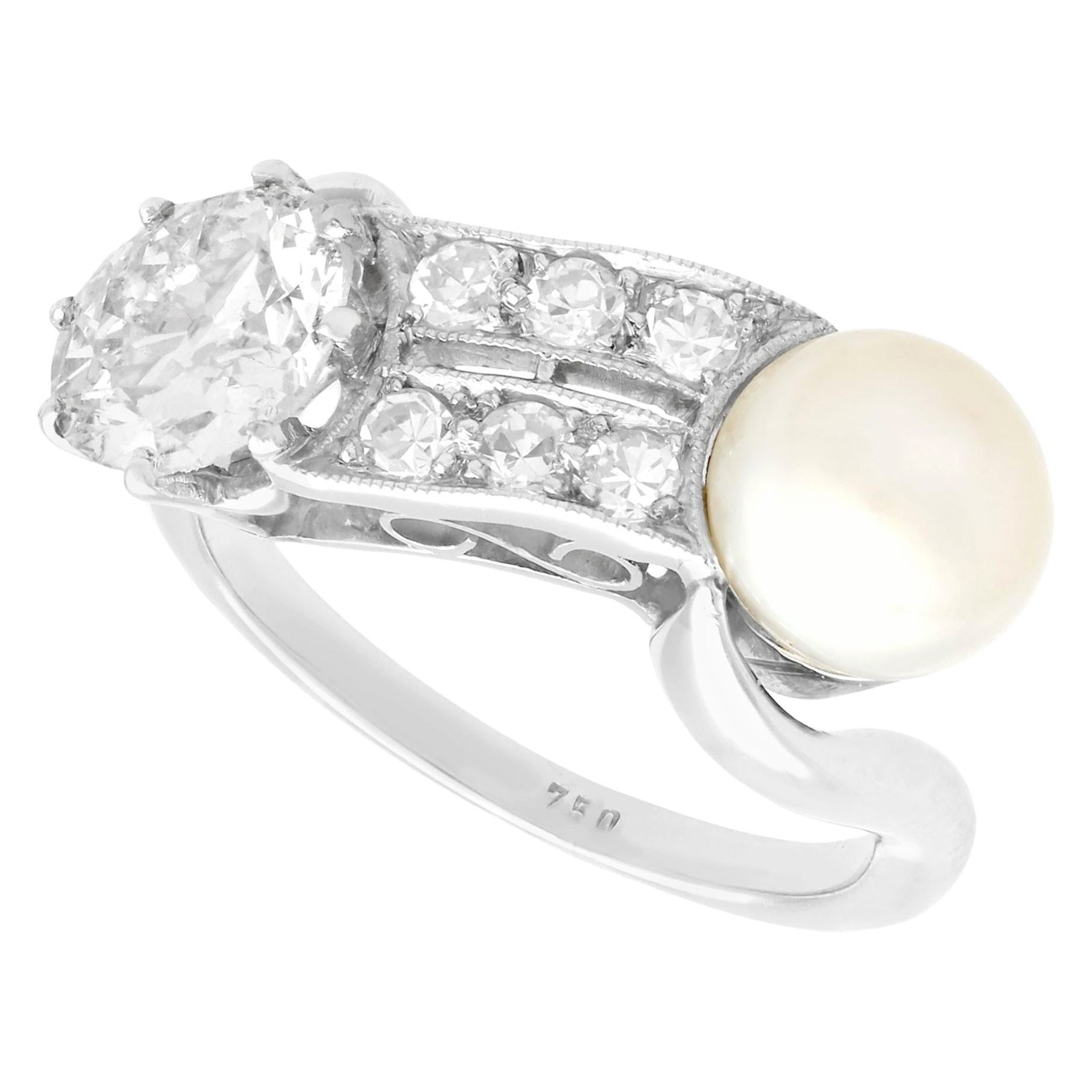 1940s Pearl 1.34 Carat Diamond Gold Engagement Ring For Sale