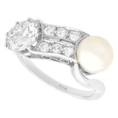 Vintage 1940s Pearl 1.34 Carat Diamond Gold Engagement Ring