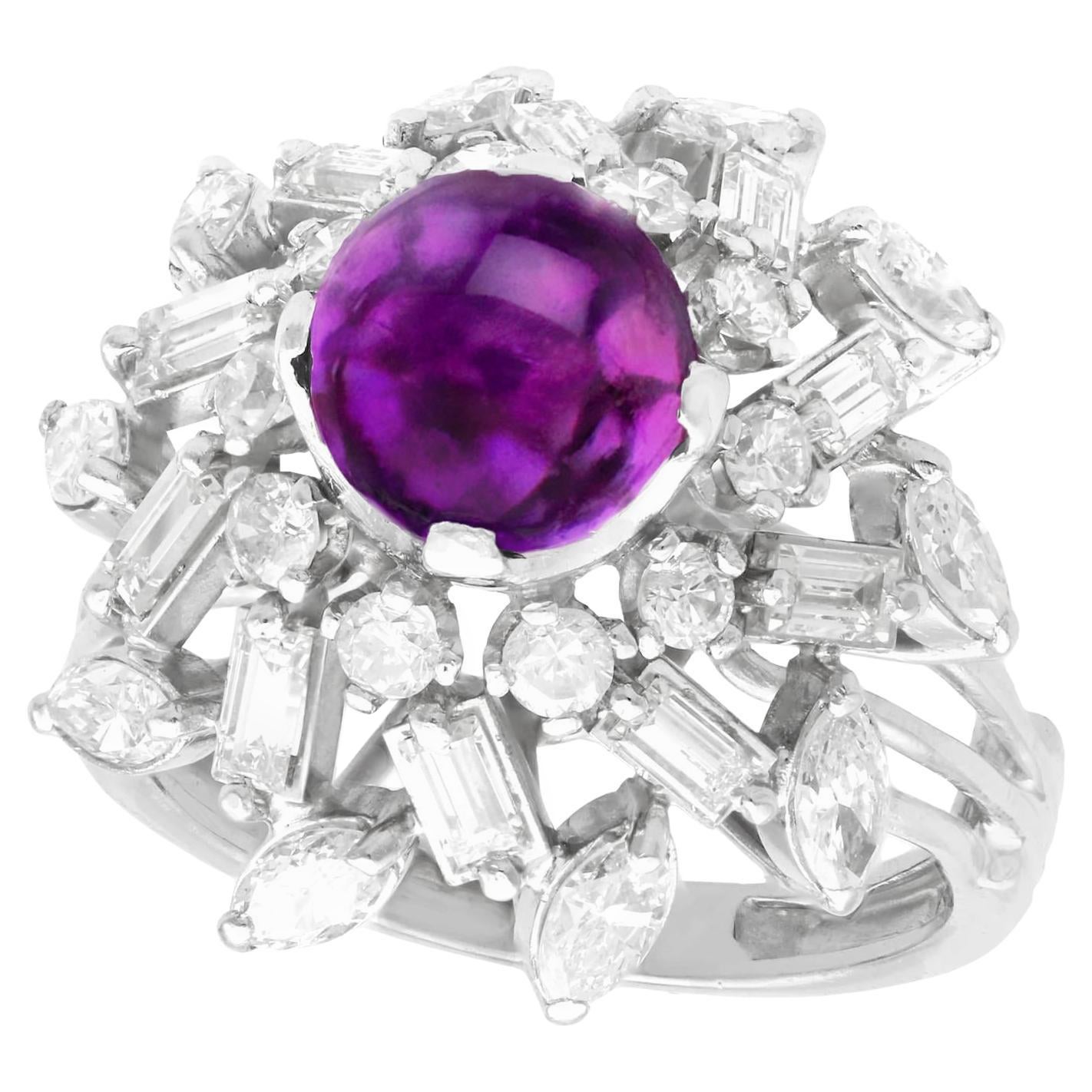 Vintage 1950s 2.15 Carat Amethyst 2.13 Carat Diamond White Gold Cocktail Ring