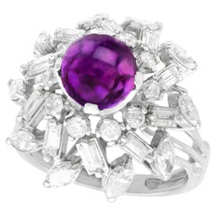 Vintage 1950s 2.15 Carat Amethyst 2.13 Carat Diamond White Gold Cocktail Ring