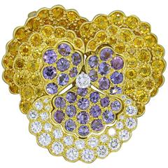 Jean Vitau Yellow Sapphire Diamond Gold Pansy Flower Pendant