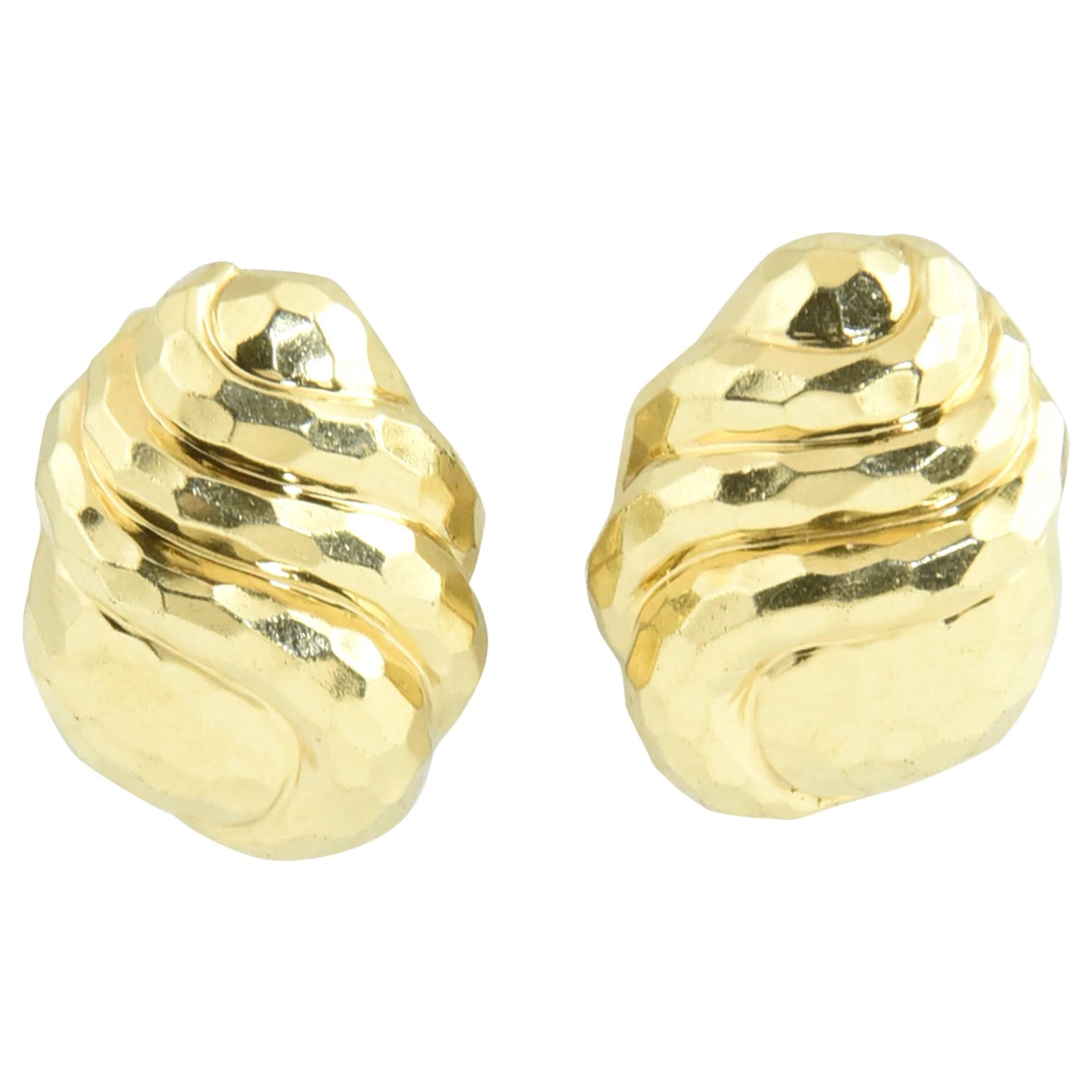 Henry Dunay Hammered Gold Teardrop Swirl Earrings