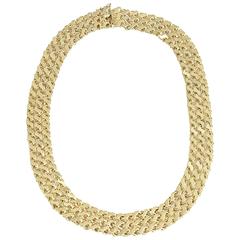 Mid Century Triple Row Interwoven Gold S Link Chain Necklace 2