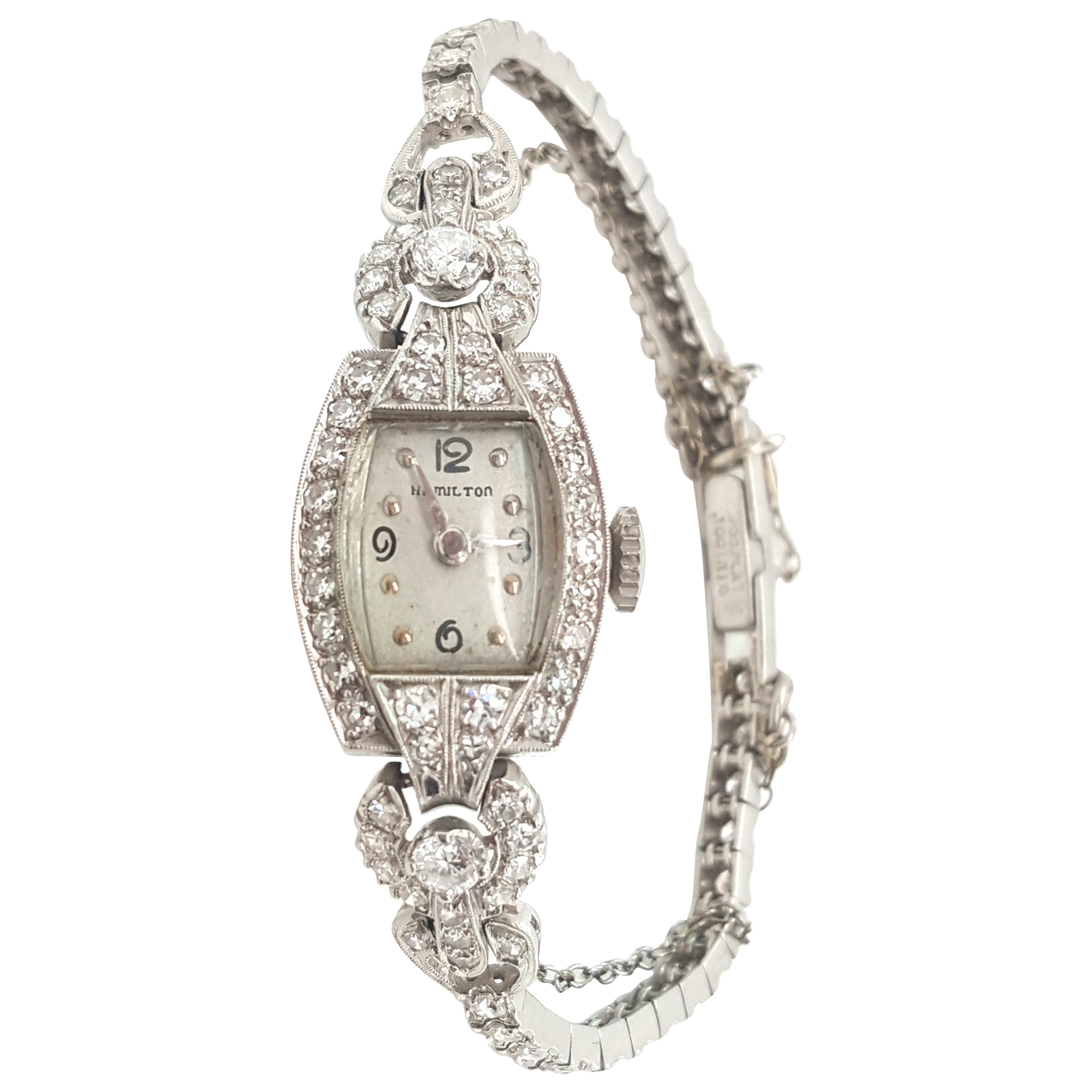 Croton Ladies Platinum Diamond manual wind Wristwatch Watch For Sale at