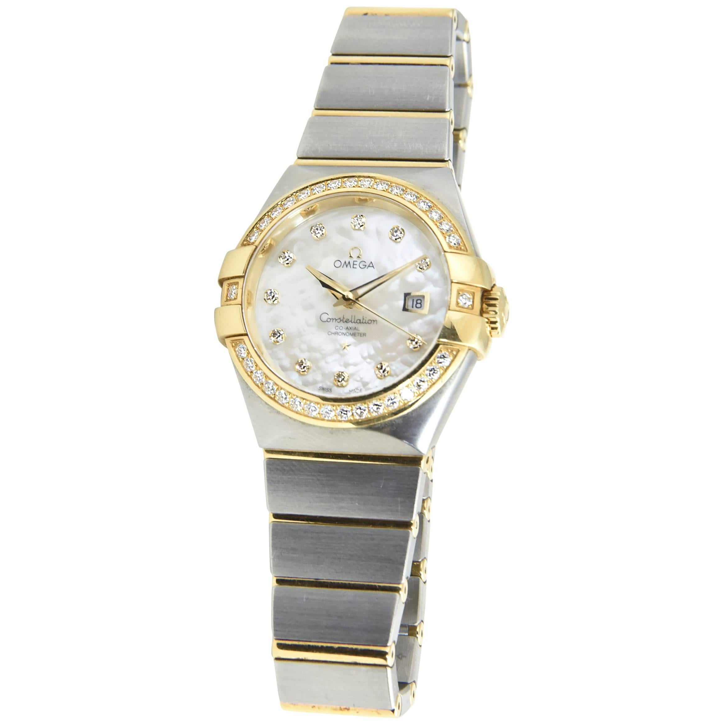 Omega Yellow Gold Stainless Steel Constellation Co-Axial Chronometer Wristwatch