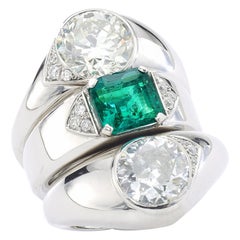 Colombian Emerald and Diamonds Three Rings