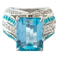9,75 Karat Aquamarin Diamant Türkis Platin Ring
