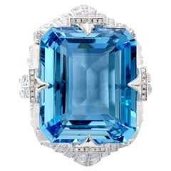 35.67 Carat Aquamarine and Diamond Ring