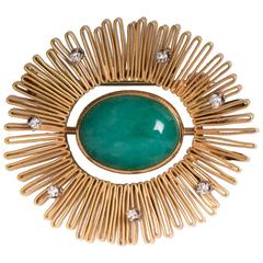 Mid-Century Jadeite Jade Gold Brooch Pin Pendant