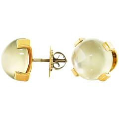 Vintage Modernist Moonstone Set Gold Earrings