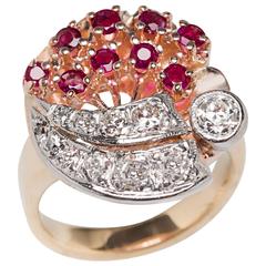 Retro Ruby Old European Diamond Gold Ring