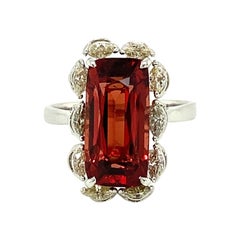 6.41 Carat GRS Certified Unheated Burmese Reddish Orange Spinel and Diamond Ring