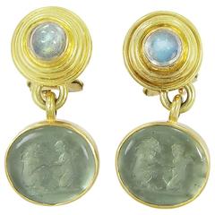 Elizabeth Locke Venetian Glass Earrings with Moonstone and Mother of Pearl