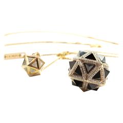 Icoso Diamond and Black Sapphire Pyramids Gold Pendant 3