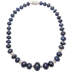 Rich Deep Blue Sapphire Bead diamond platinum necklace