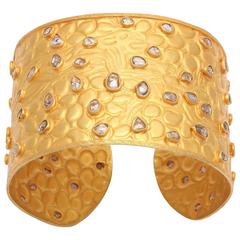 rose cut diamond Textured Matte gold Cuff bracelet
